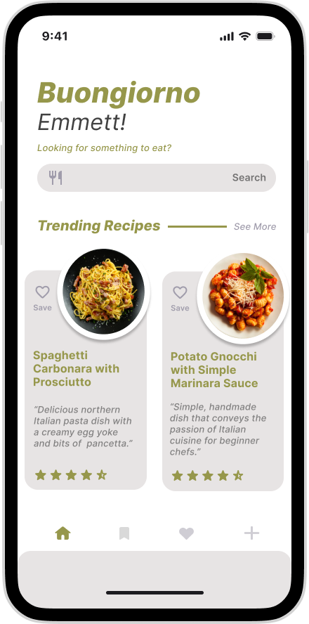 Recipe app screen 1