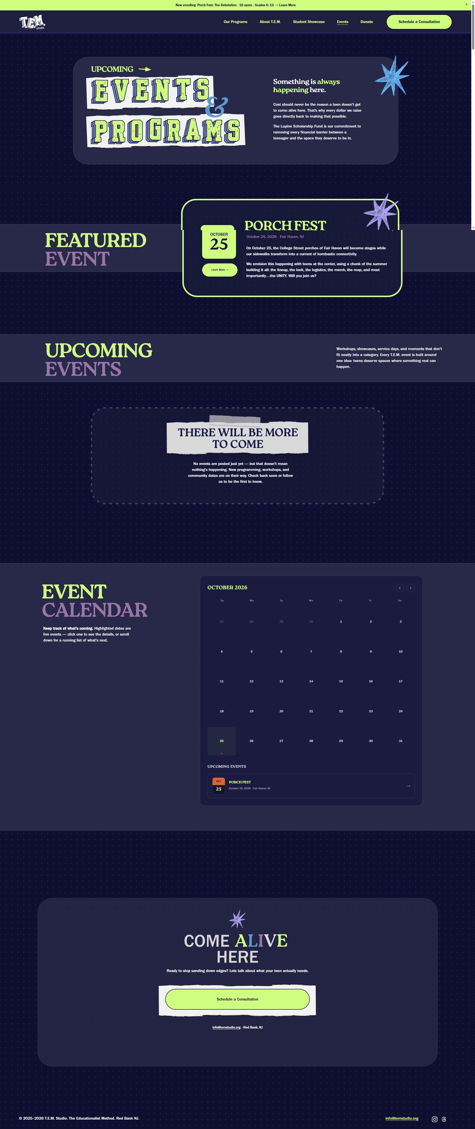 T.E.M. Studios events page