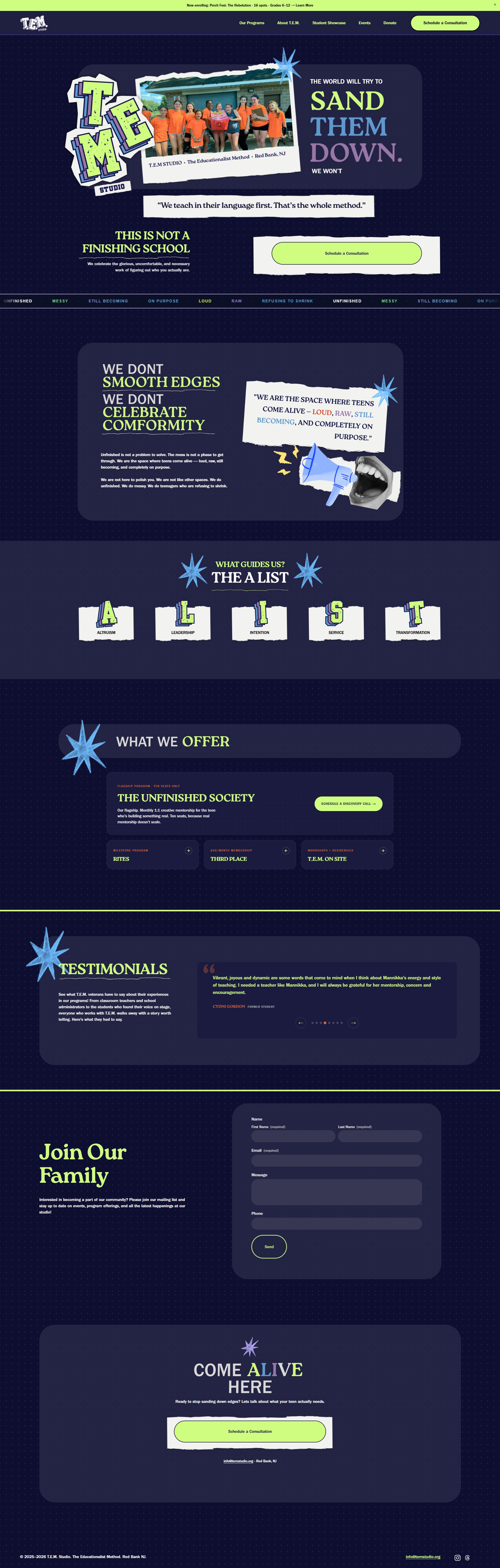 T.E.M. Studios homepage
